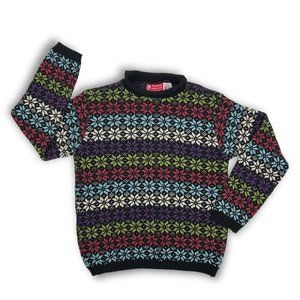 Vintage 80s 90s Rainbow Snowflake Fair Isle Sweater Binghamton Knitting Co Inc M